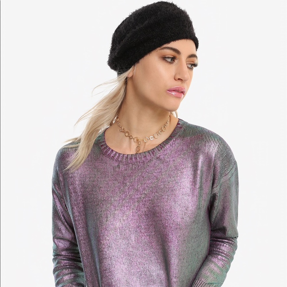 Iridescent Purple Crop Sweater